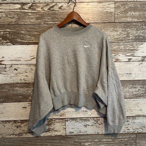 Nike Tops - Nike Tech Fleece Athletic Cropped Grey Fleece Crew Neck Sweater